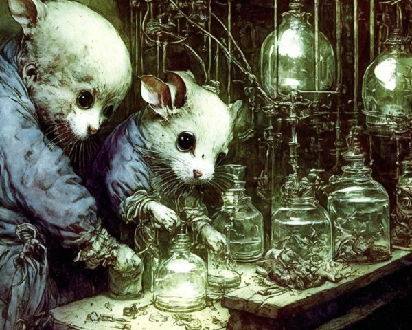 Anthropomorphic Mice Conducting Experiments in Lab
