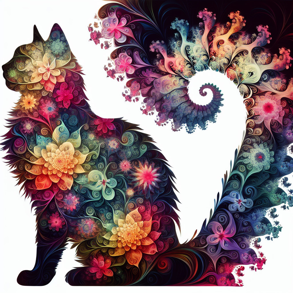 Vibrant Abstract Cat Design with Floral Patterns