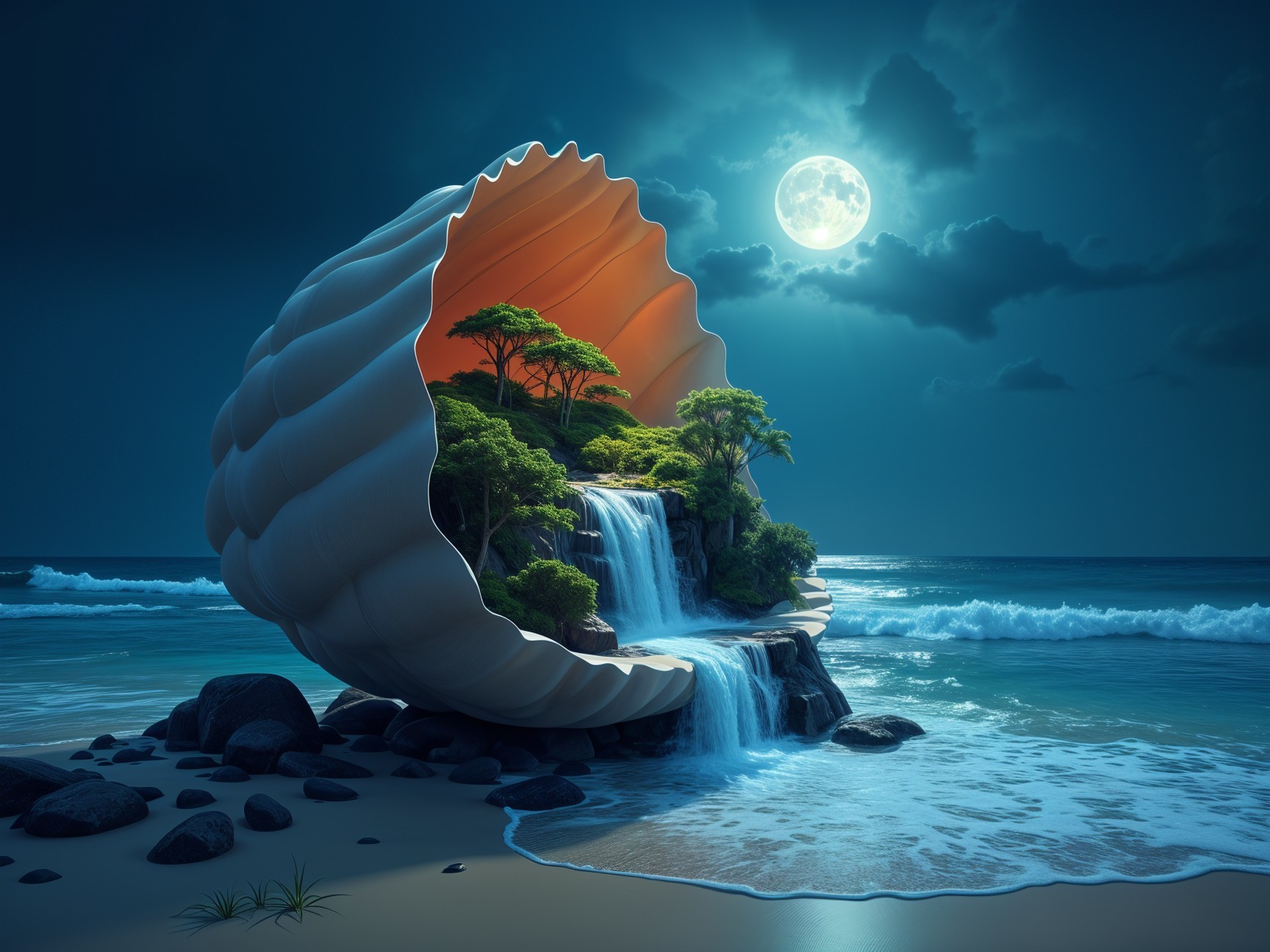Surreal Seascape with Giant Seashell Ecosystem