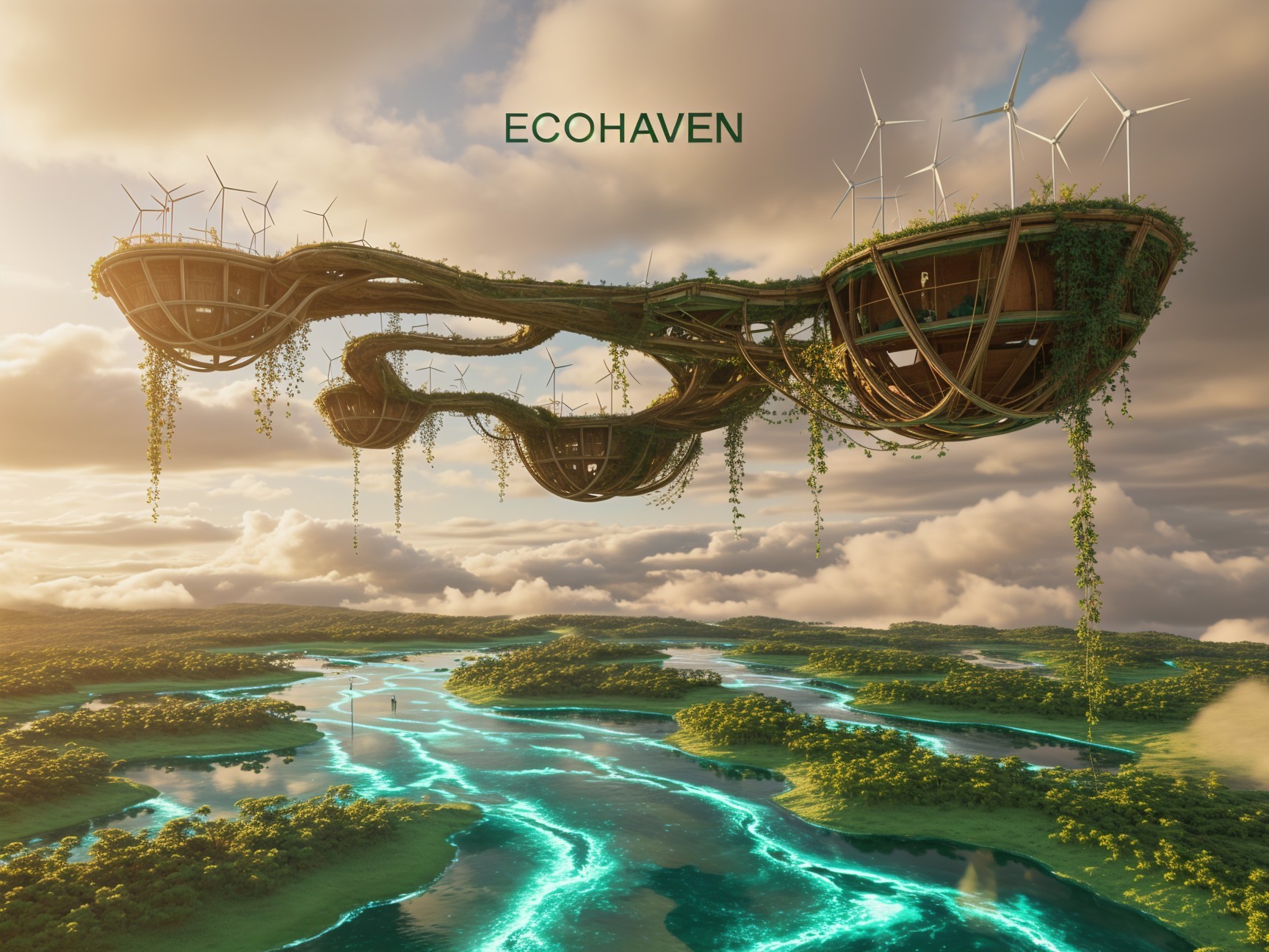 Futuristic Floating Habitat with Nature and Technology