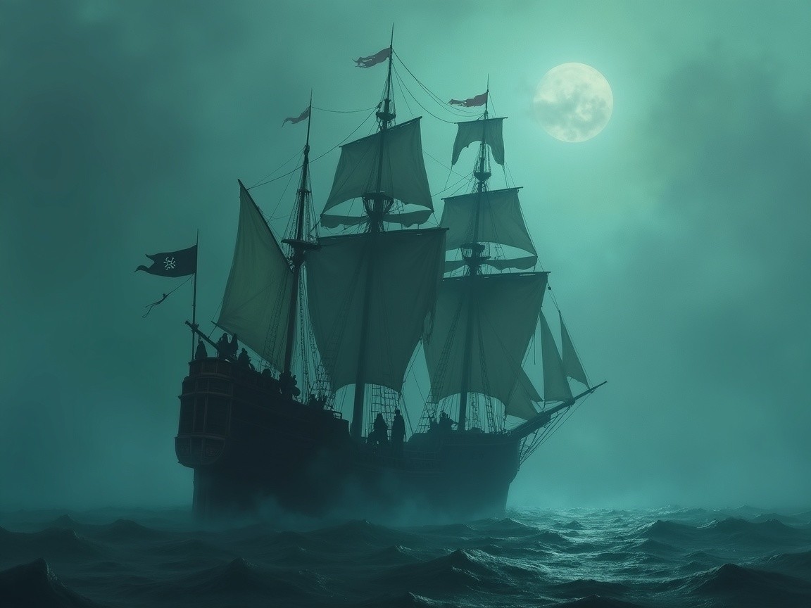 Majestic Pirate Ship Sailing Under Full Moon