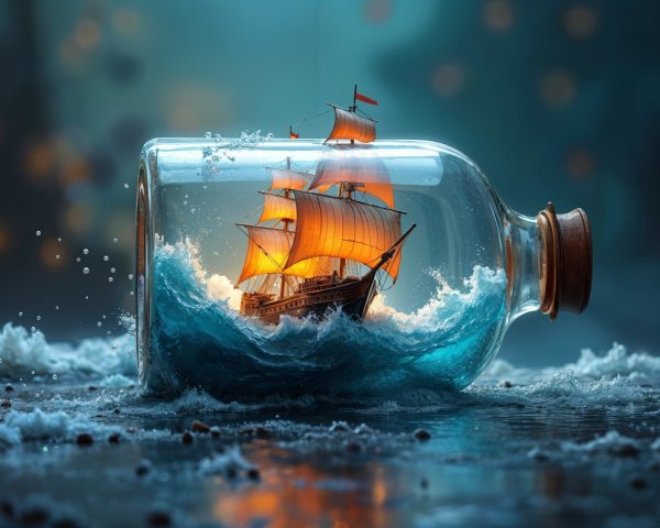Miniature Sailing Ship in Illuminated Glass Bottle