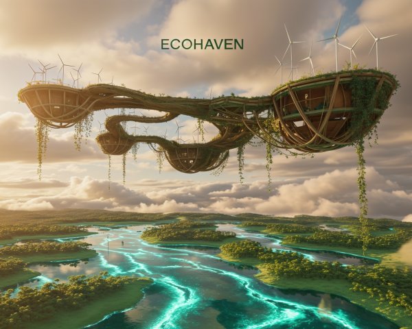 Futuristic Floating Habitat with Nature and Technology