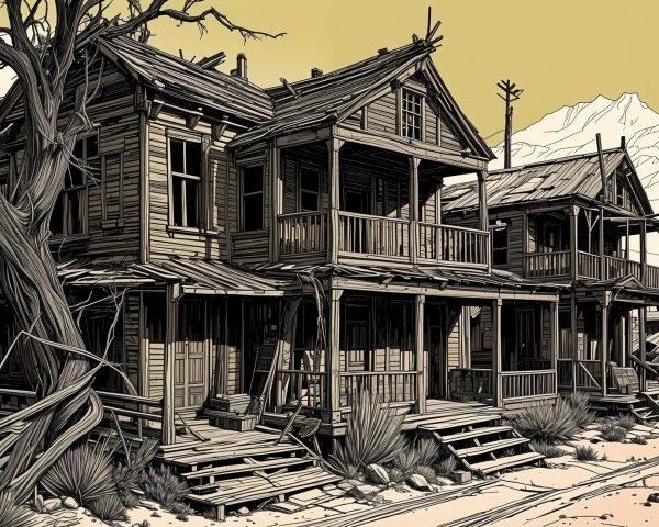 Abandoned Wooden Houses in a Desolate Landscape