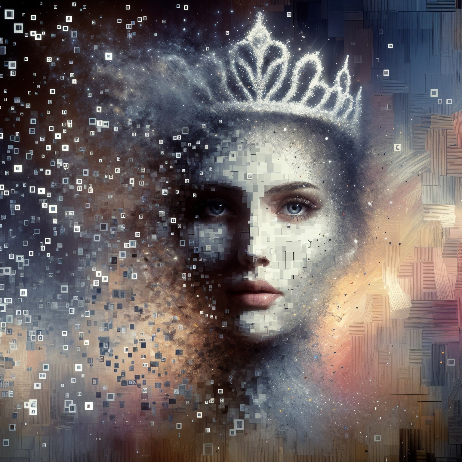 Surreal Portrait of a Fragmented Woman with Crown