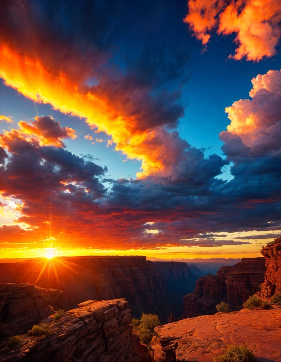 Vibrant Sunset Over Canyon with Dramatic Clouds