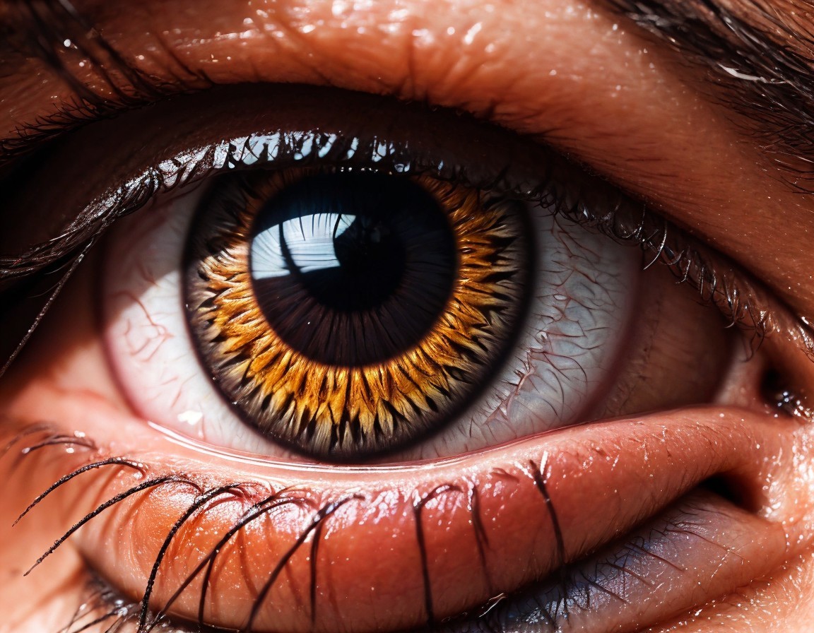 Detailed Brown Iris Eye Close-Up with Eyelashes