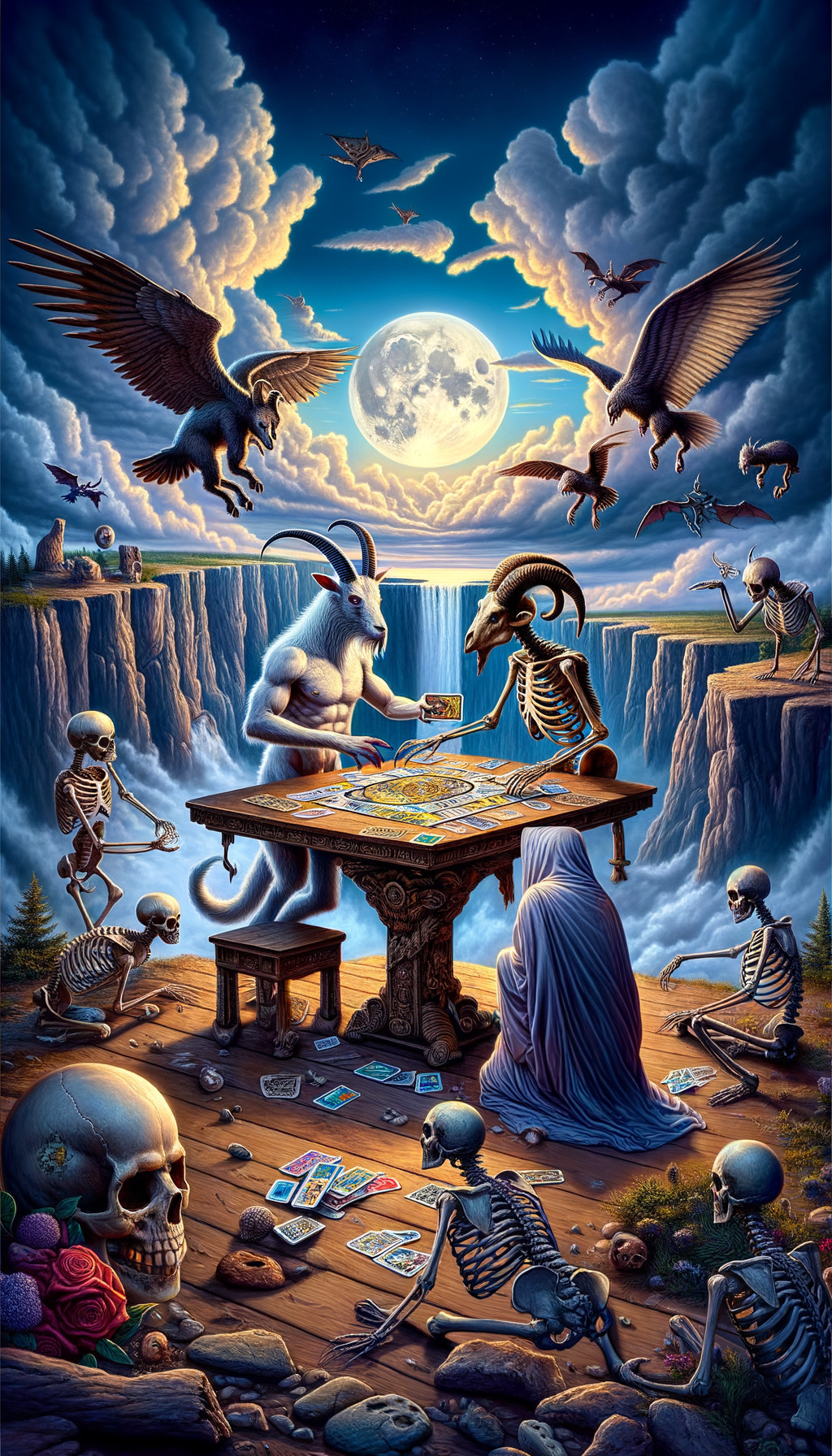 Skeletons Playing Board Game Under Full Moon