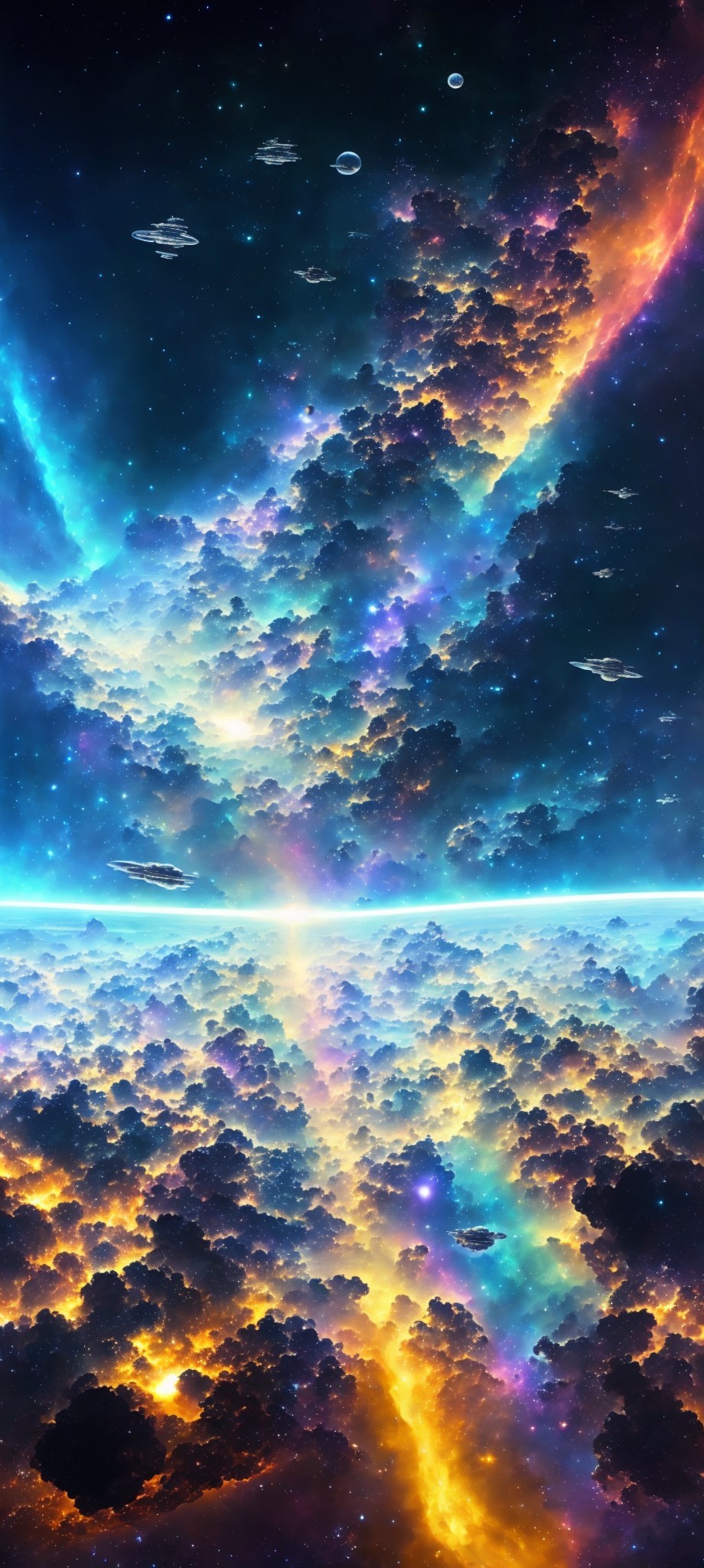 Colorful Cosmic Scene with Nebula, Stars, and Planets