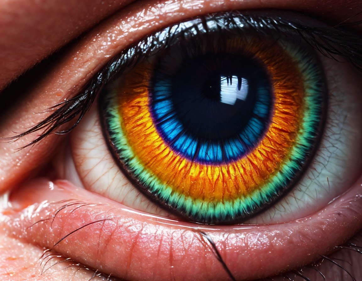 Detailed Close-Up of Vibrant Multi-Colored Human Eye