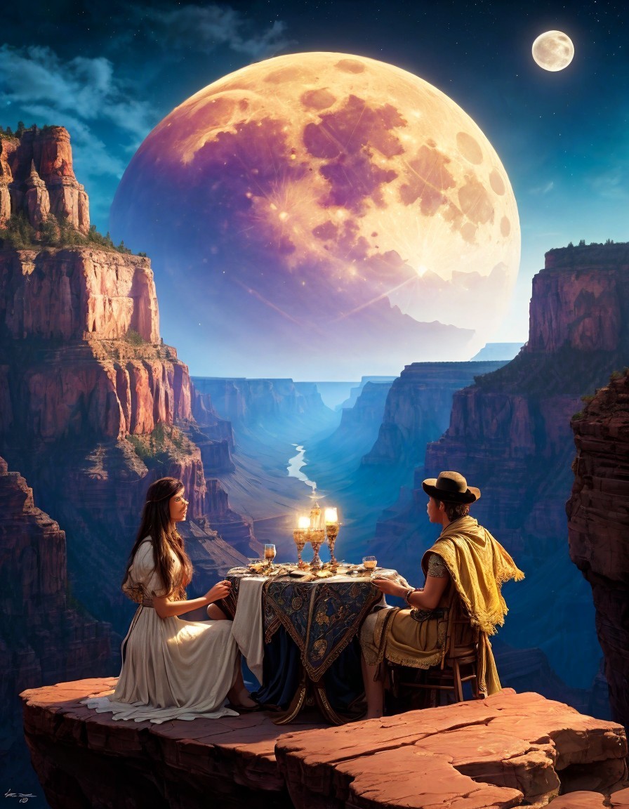 Cliffside Dining with Canyon View and Twilight Moon