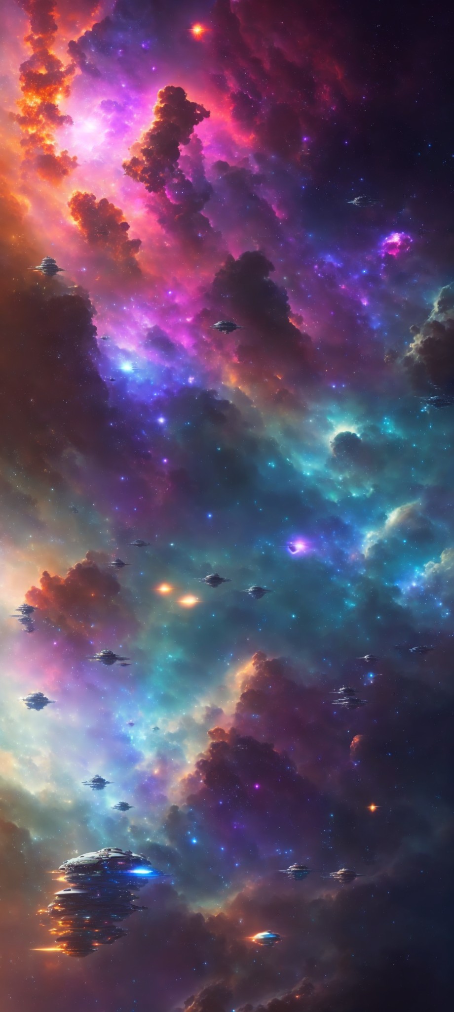 Colorful Nebula with Stars in Cosmic Cloudscape