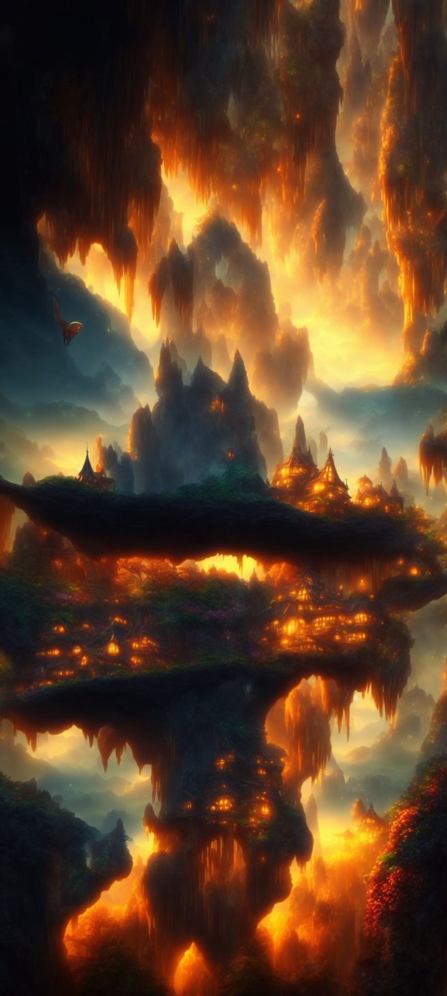 Ethereal fantasy landscape with towering spires and glowing river