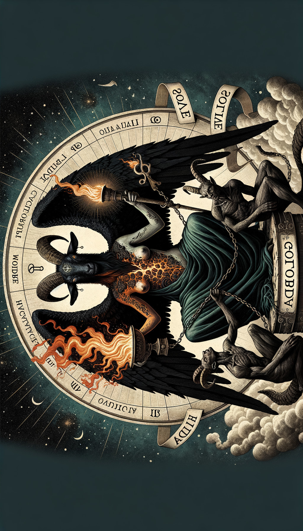Circular Zodiac Signs with Symbolic Figures and Elements