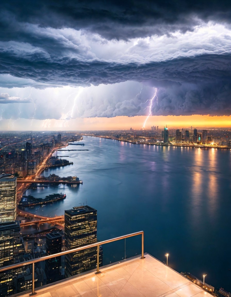 Skyline View of Stormy Clouds Over Water