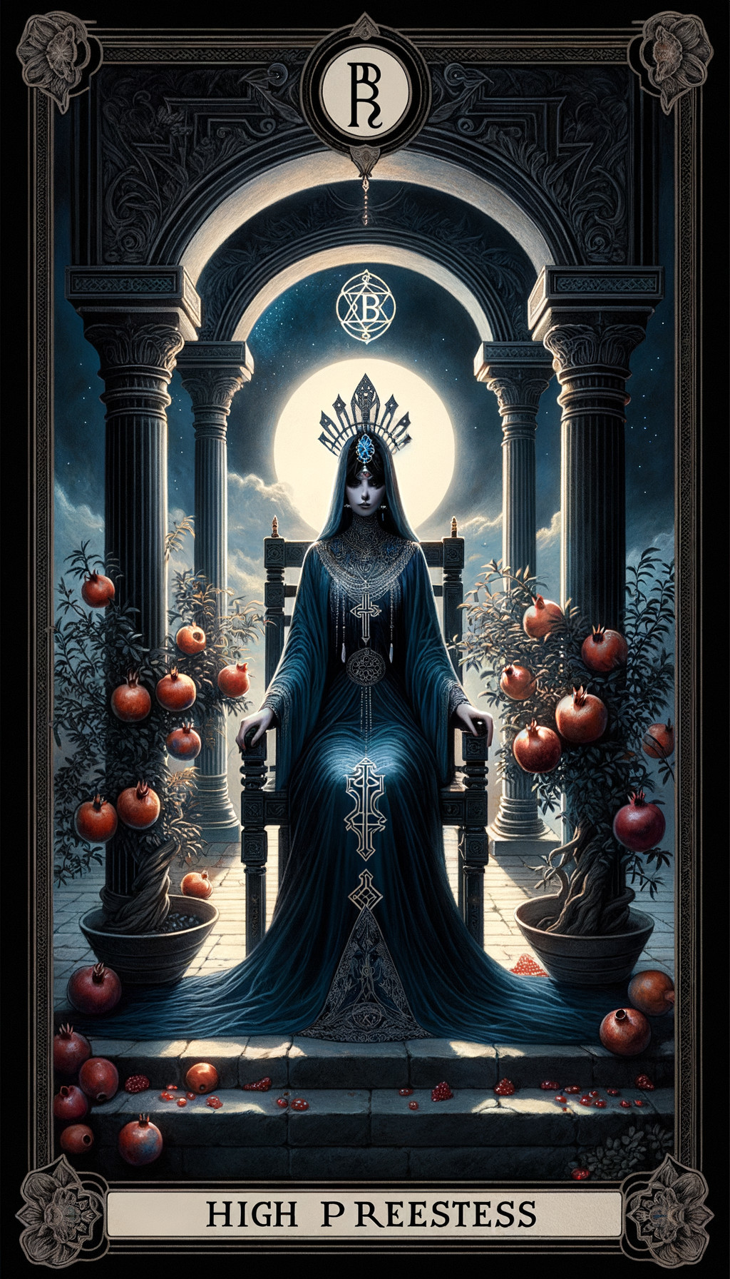 High Priestess Tarot Card with Gothic Elements