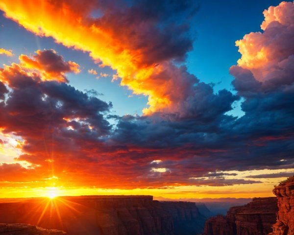 Vibrant Sunset Over Canyon with Dramatic Clouds