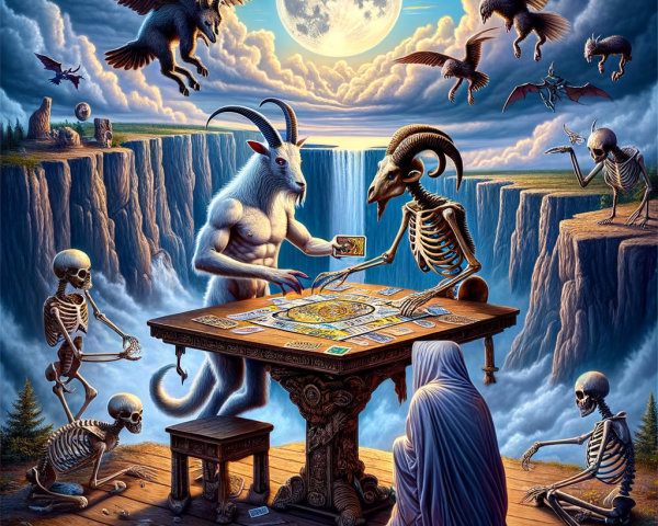 Skeletons Playing Board Game Under Full Moon
