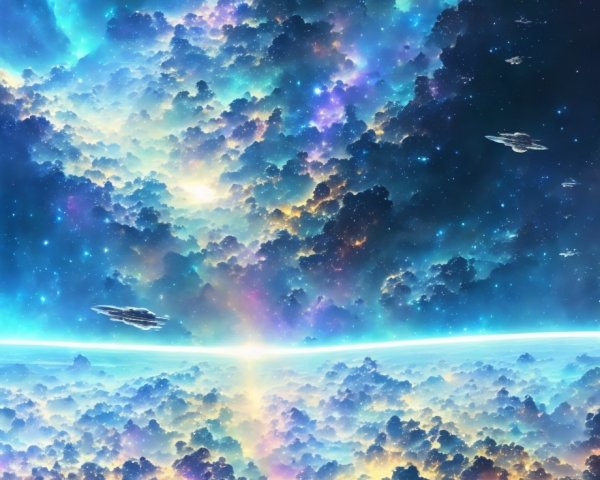 Colorful Cosmic Scene with Nebula, Stars, and Planets