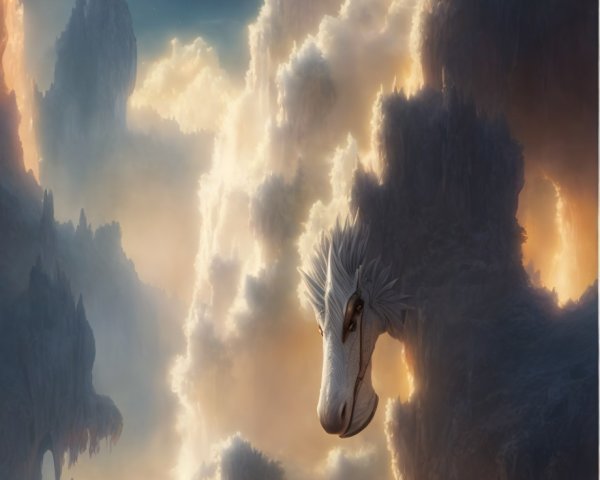 Mystical sunset with hovering landmasses and unique cloud formations
