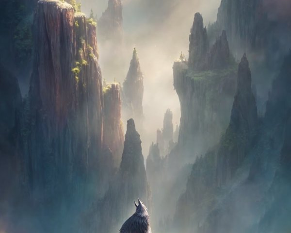 Three dragons flying over misty mountains in sunlight