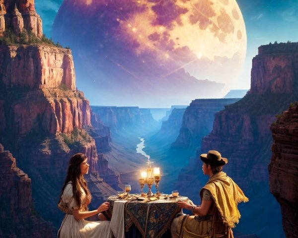 Cliffside Dining with Canyon View and Twilight Moon