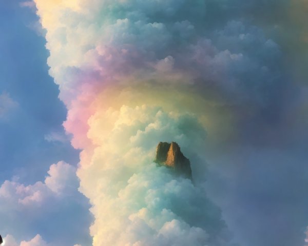 Scenic road towards towering rock formation under multicolored sky