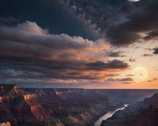 Grand Canyon Twilight View with Moonlit Rock Formations