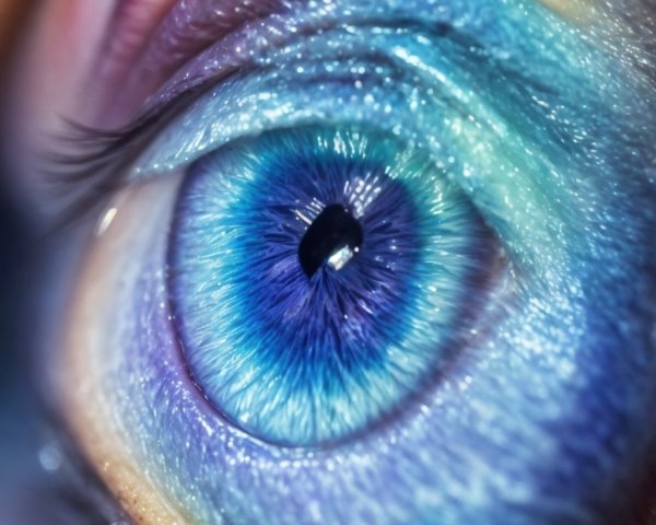 Detailed Close-Up of Vibrant Blue Eye with Colorful Eyeshadow