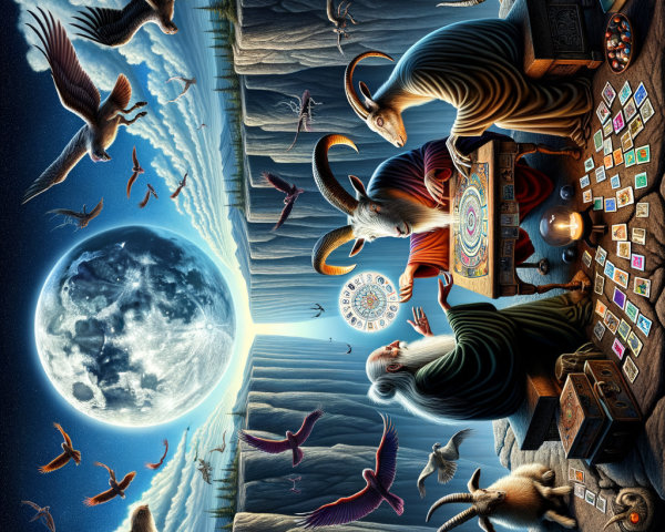 Surreal Painting Featuring Cliff Faces and Distorted Figures