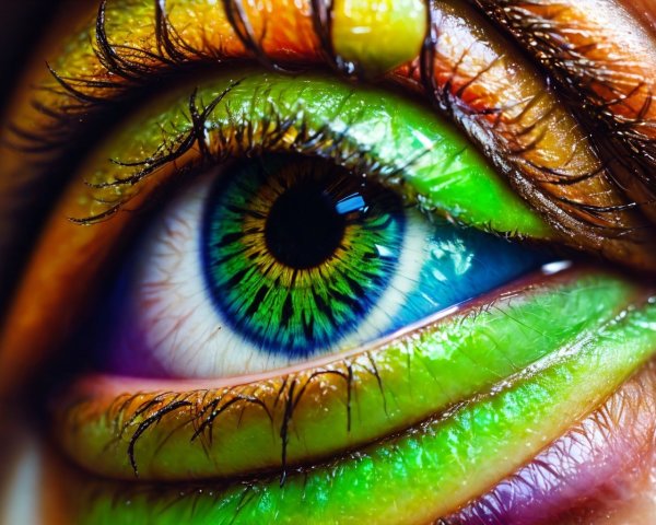 Detailed Vibrant Human Eye with Rainbow Makeup