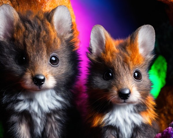 Fluffy Rodents Among Colorful Rocks and Lighting