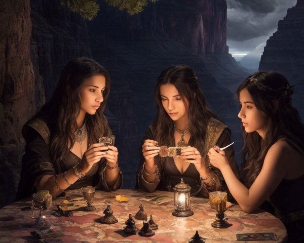 Medieval Gathering with Chess and Cards Under Moonlight