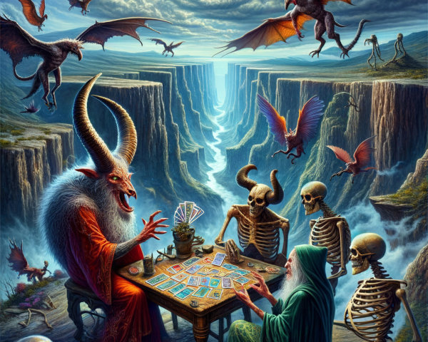 Skeletons Playing Board Game Under Full Moon Scene