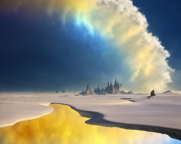 Colorful Sky Gradient Over Lone Figure in Surreal Landscape