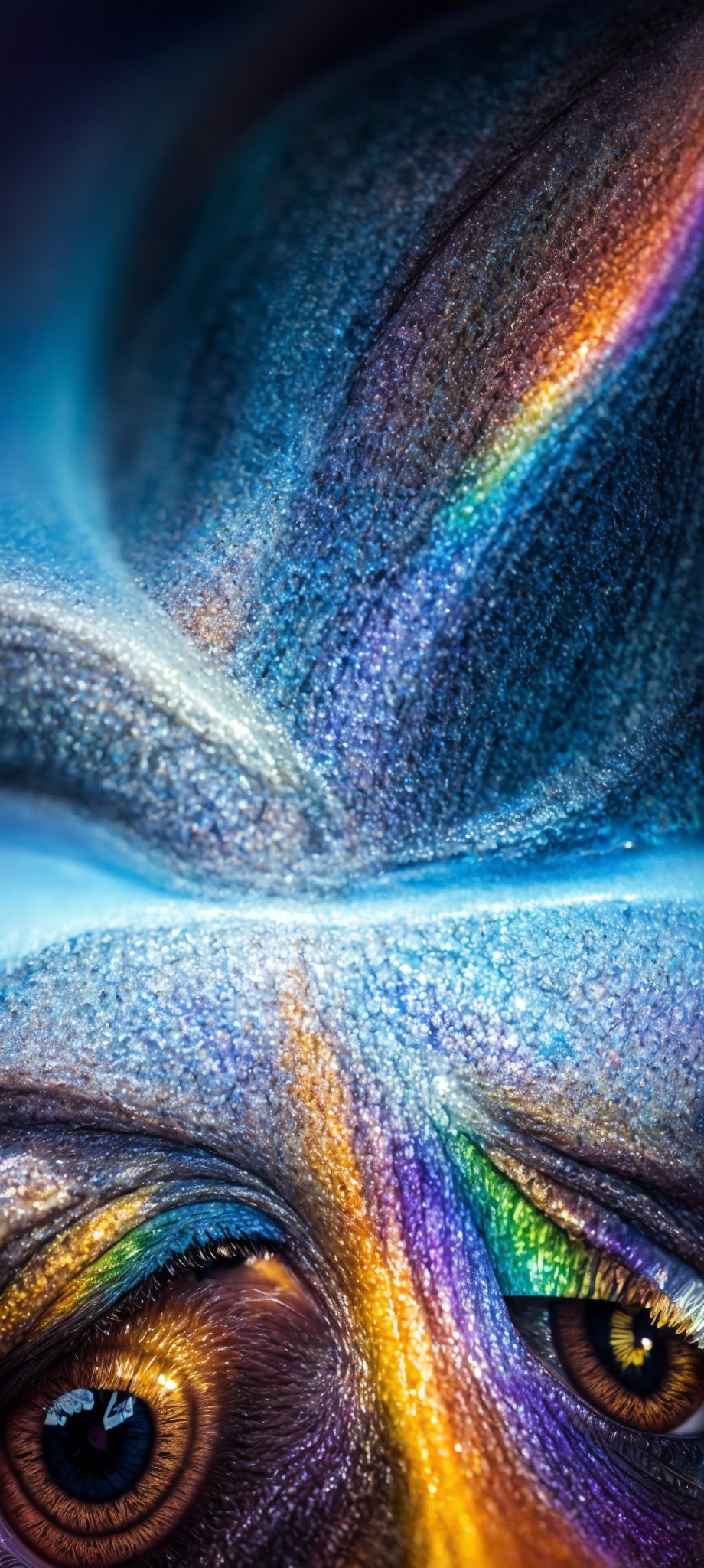 Vibrant rainbow eye makeup close-up shot