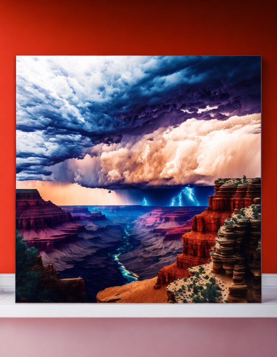 Dramatic Canyon Landscape with Stormy Sky and River