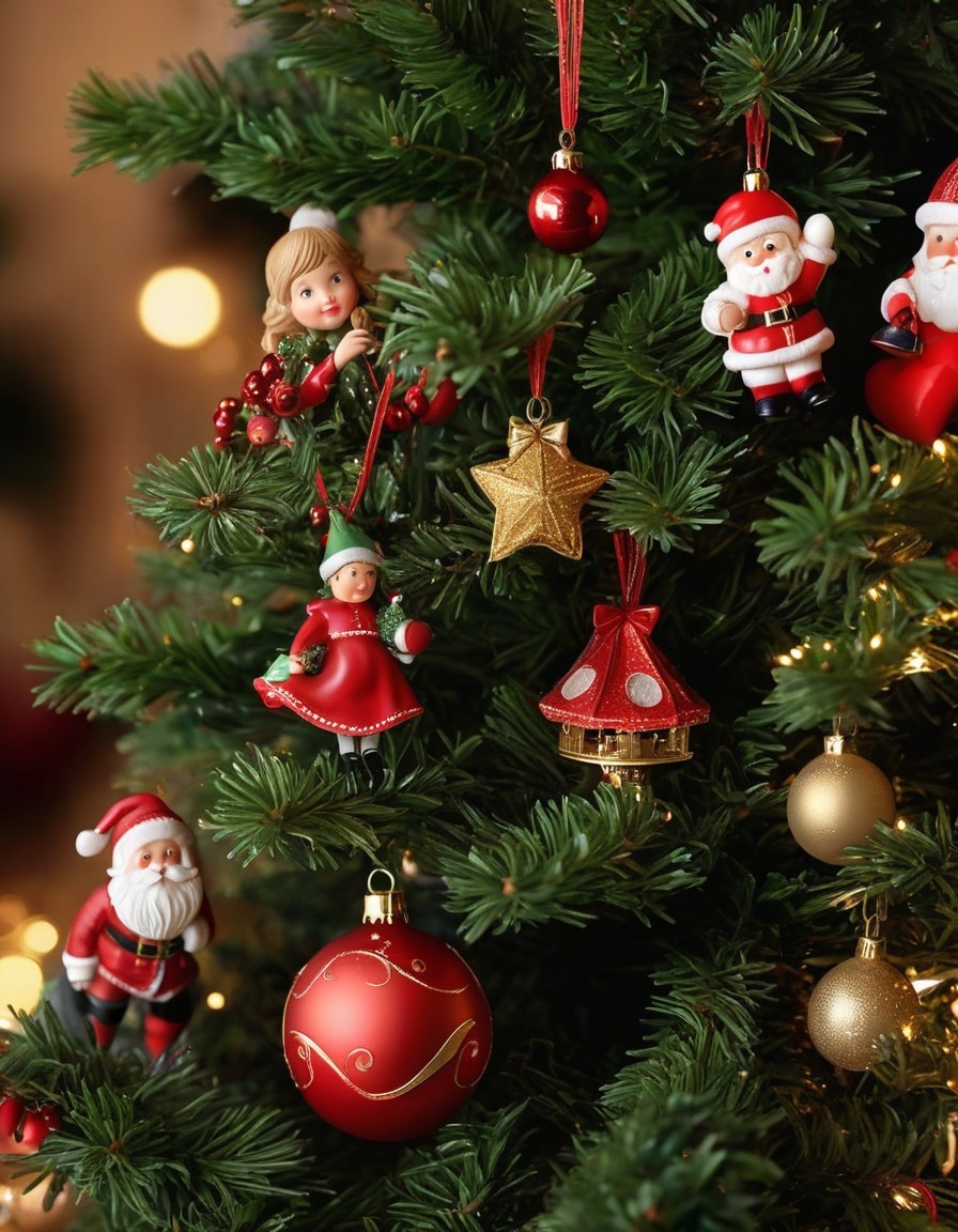Festive Christmas tree adorned with Santa Claus, angels, star, and baubles
