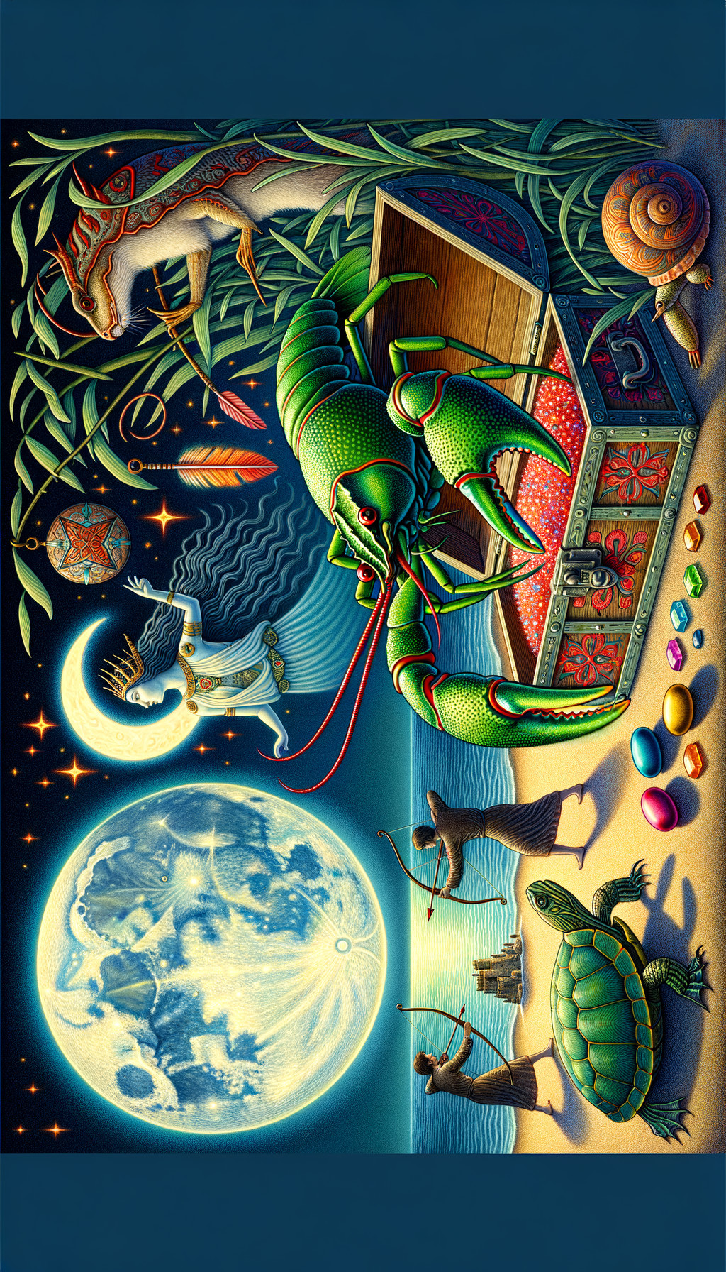 Surreal Beach Scene with Fantasy Elements and Creatures