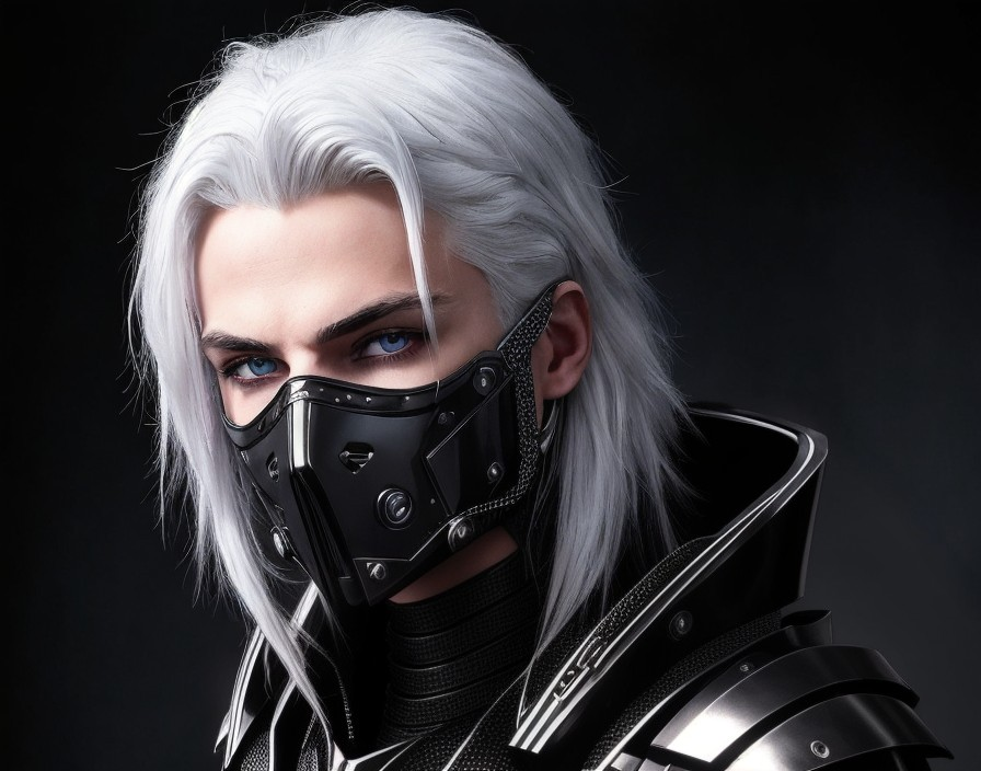 Futuristic Character with Silver Hair and Blue Eyes