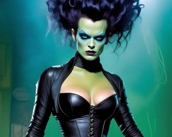 Vibrant Green-Skinned Character in Dramatic Attire