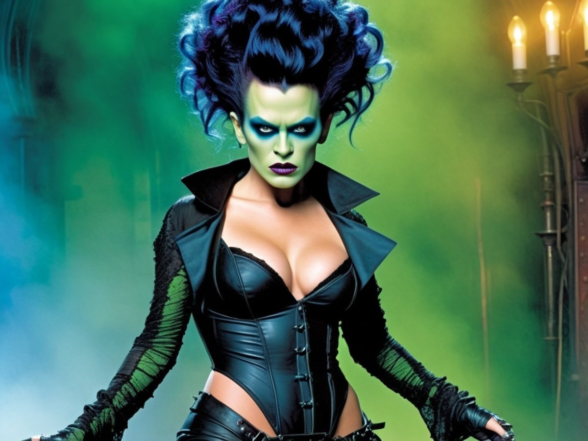 Vibrant Green-Skinned Character in Eerie Setting