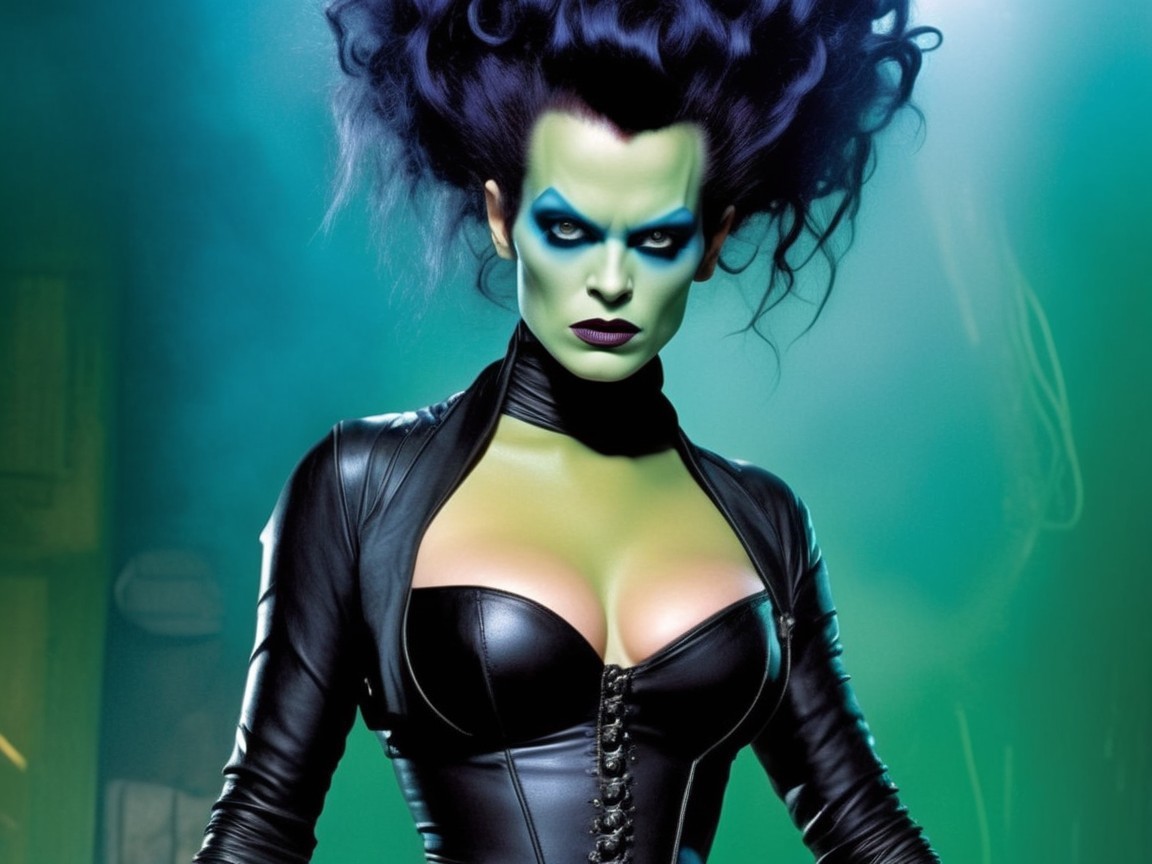 Vibrant Green-Skinned Character in Dramatic Attire