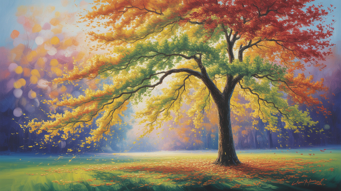 Majestic Tree in Autumn Colors with Dreamy Background