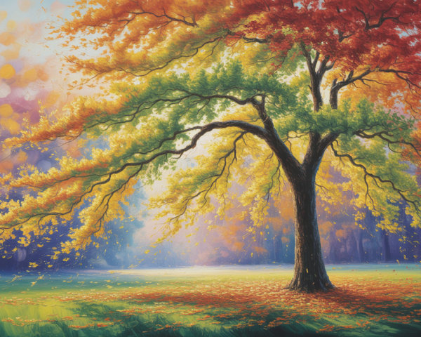 Majestic Tree in Autumn Colors with Dreamy Background