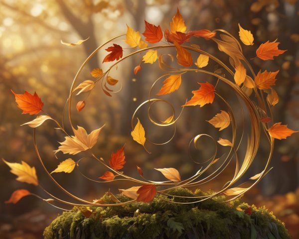 Golden Vines and Autumn Leaves in a Forest Setting