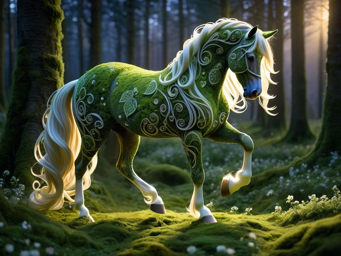 Serene Forest Scene with Enchanted Horse and Nature