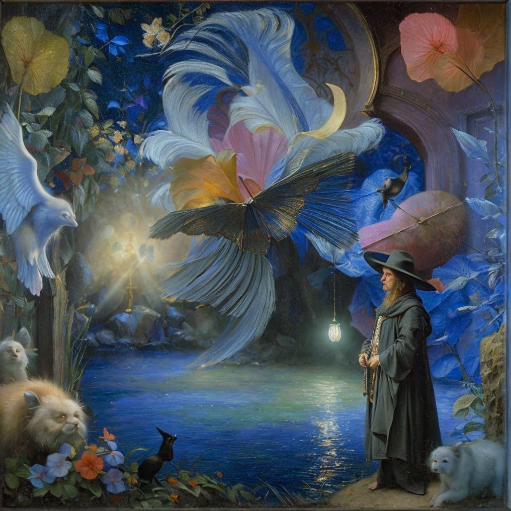 Mystical Scene by Serene Waterway with Enchanted Wildlife