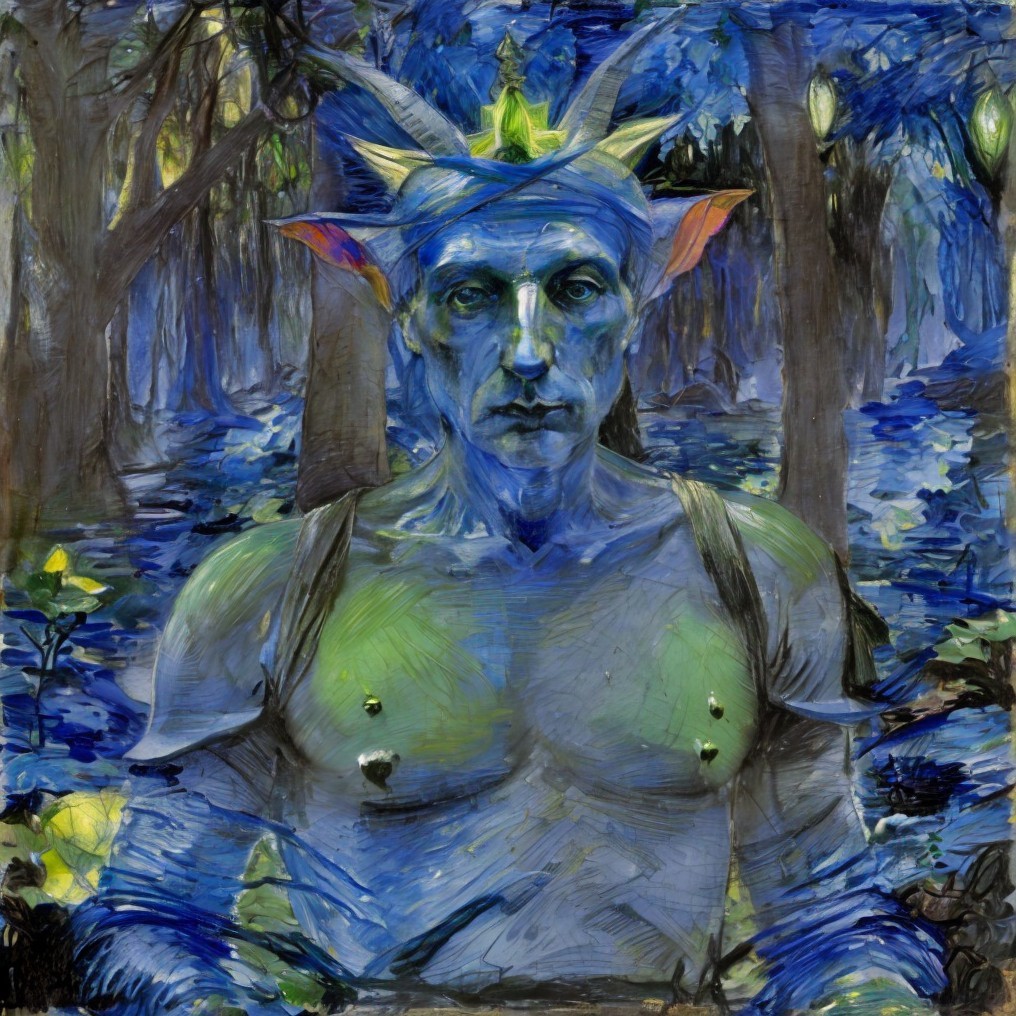 Mystical Figure in Enchanted Forest with Unique Features