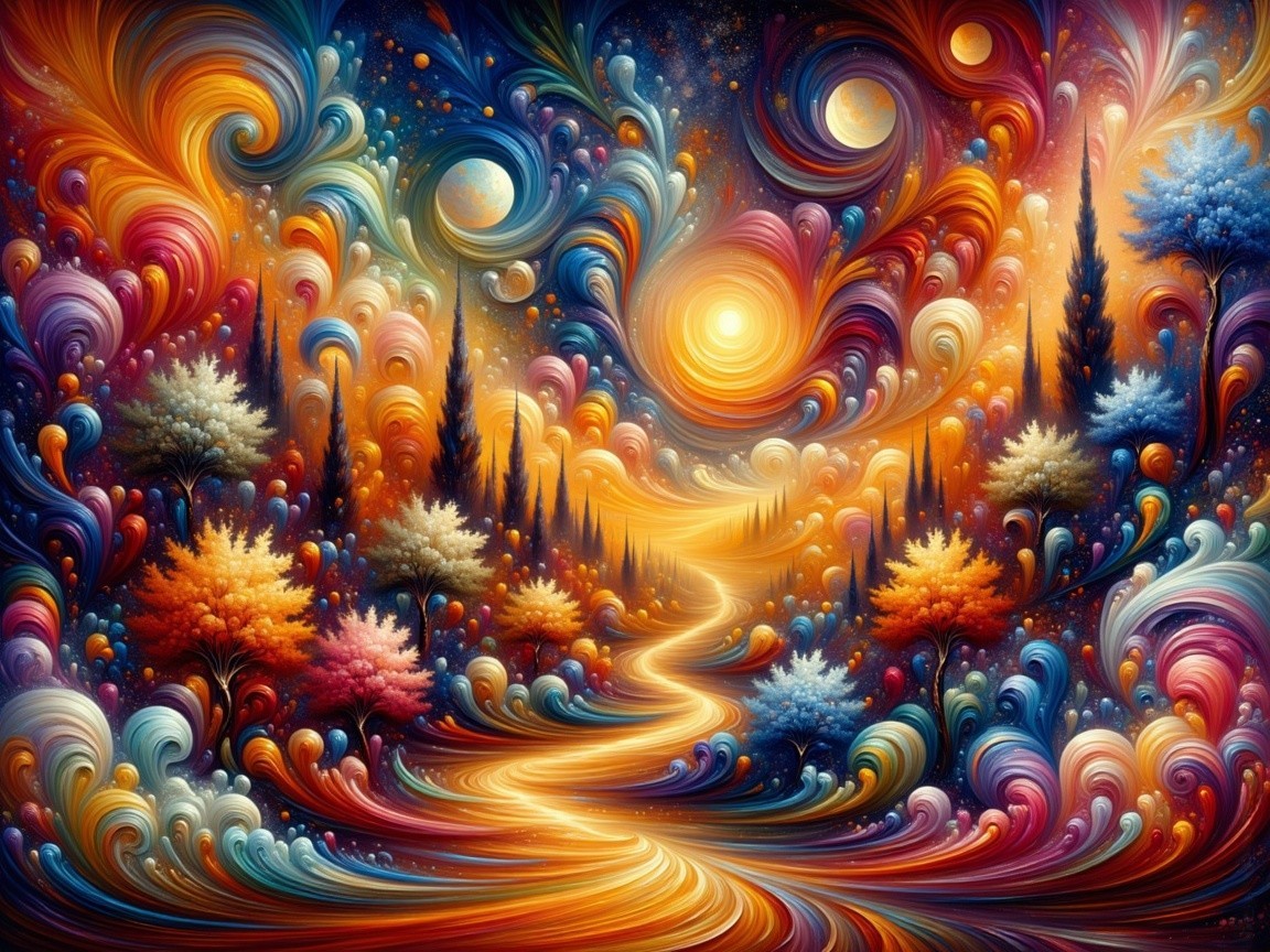 Vibrant Surreal Landscape with Colorful Swirls